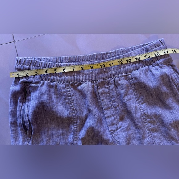 Athleta tall gray pants linen elastic waist and  foot 4 pockets tie size L - Picture 12 of 16
